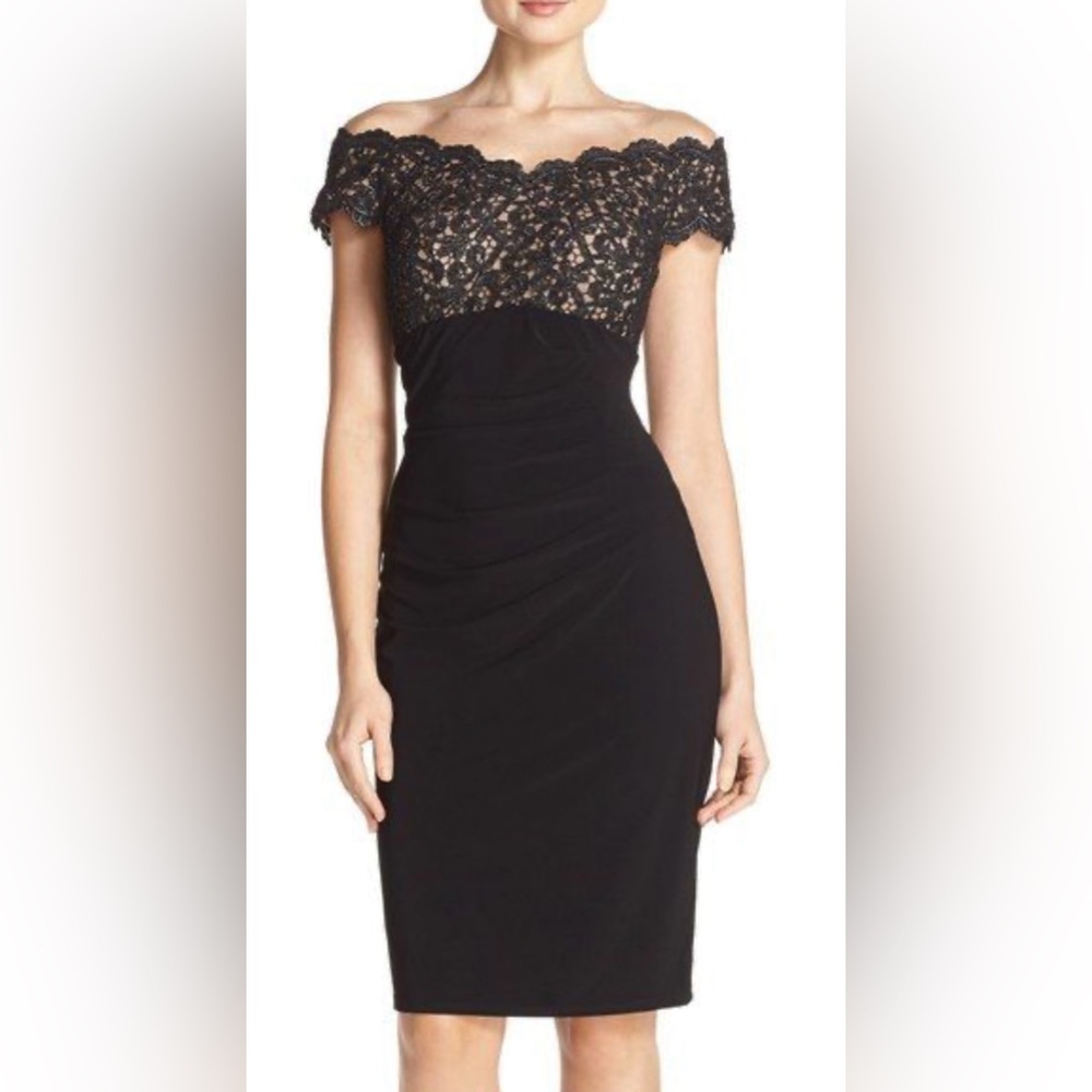 Black lace off the shoulder dress